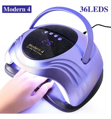 Lámpara Uv Led Profesional Perla Violeta Con Sensor Y 4 Tie