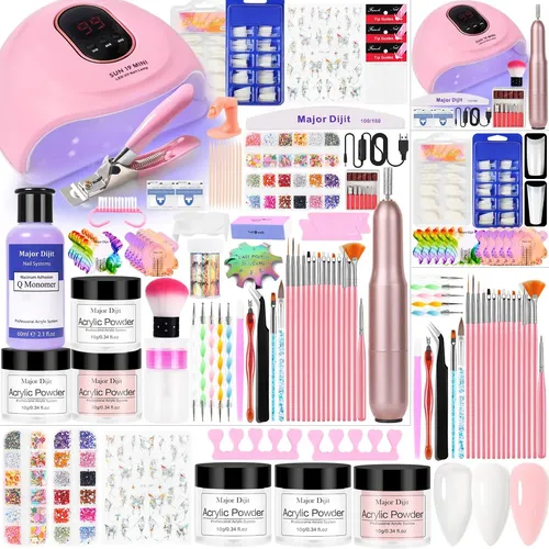 Kit Uñas Acrílicas Profesional Con Luz Uv Blanco Nude
