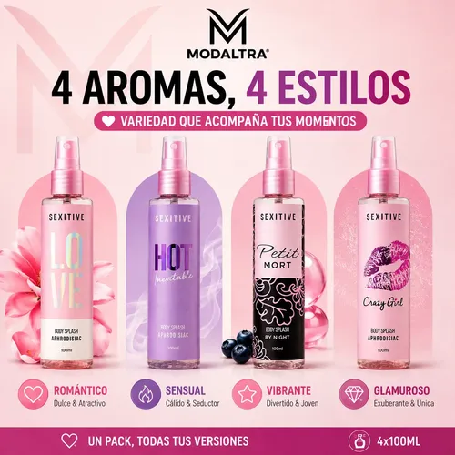 Kit 4 Body Splash Afrodisiacos Con Feromonas Sexitive Mujer