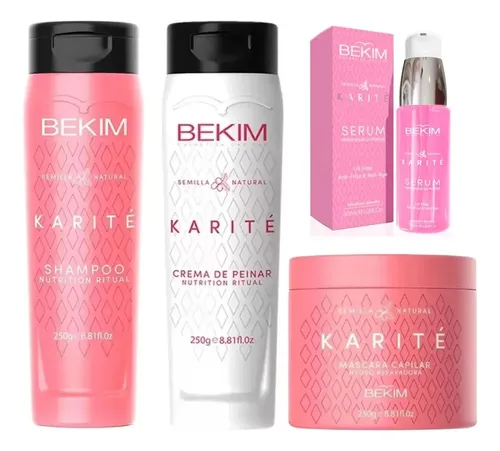 Kit Shampoo + Mascara + Serum + Crema De Peinar Bekim Karite