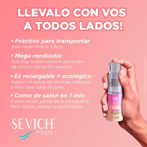 Shampoo Seco En Polvo Sevich 25g Seborregulador Recargable