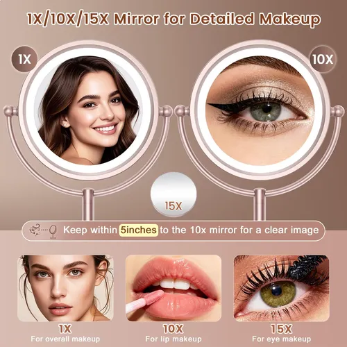 Espejo De Maquillaje Con Luz Vesaur 8.5” 1x 10x Rose Gold