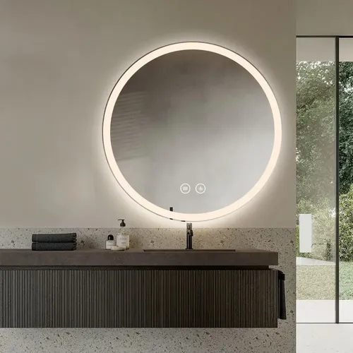 Espejo Redondo Circular Digital Luz Led Desempañador 60cm