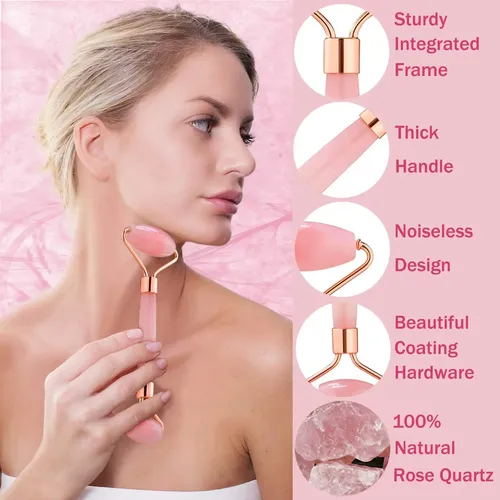 Rodillo De Jade Facial Cuarzo Rosa Masajeador Antiarrugas