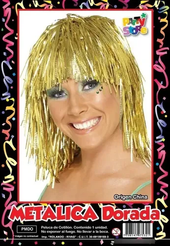 Peluca Metalizada Dorada Party Para Fiestas y Carnaval
