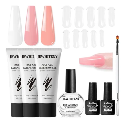 Set Gel Uñas Poly Jewhiteny 75g Base Top Coat Uv