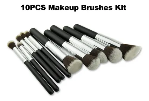 Set De Brochas De Maquillaje Gris De 10 Piezas Con 5 Cabello