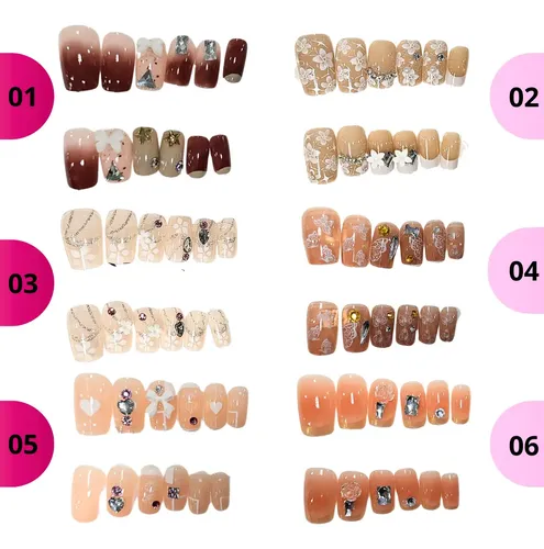 Set 12 Uñas Postizas Cuadrada + Adhesivo Lima Palito Naranjo