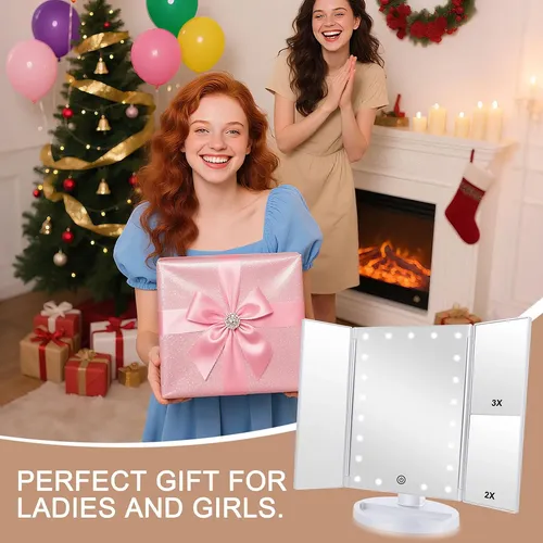 Espejo Para Maquillaje Triptico Con Aumento Y Luz Led Blanco