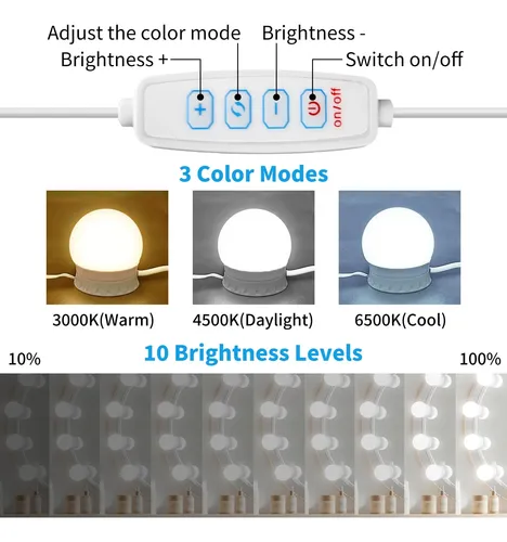 Luces Led Para Tocador Newkaz Con 12 Bombillas Regulables Y