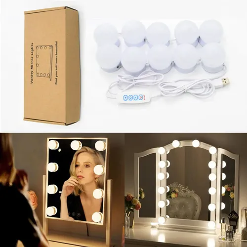 Kit 10 Focos Lamparas Luz Led Espejo Usb Maquillaje Camarin