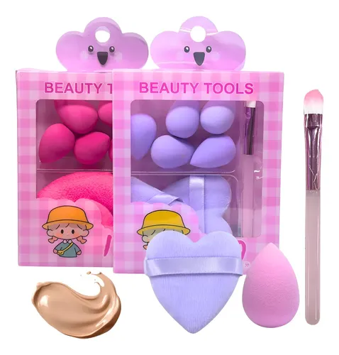 Set De Mini Esponjas Blender Flufy Y Pincel Para Maquillaje