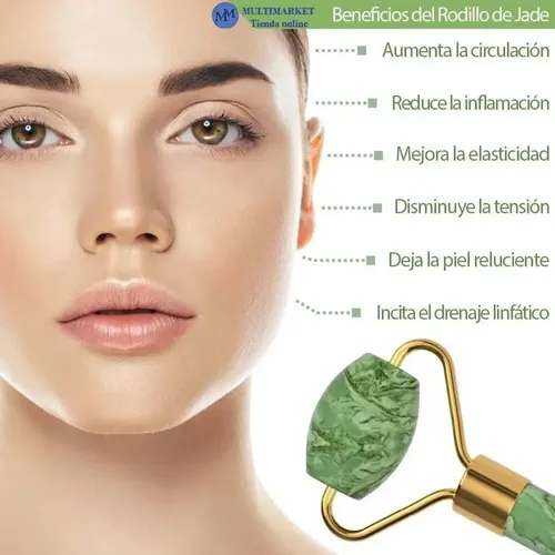 Masajeador Doble Rodillos Piedra Jade Facial Corporal
