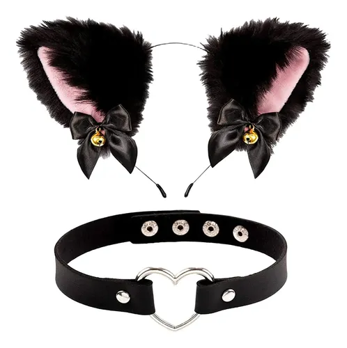 Diadema De Peluche Para Disfraz Con Collar De Cuero