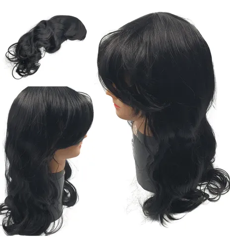 Peluca Con Rulos C/ Flequillo Negro #1 70cm Lefemme