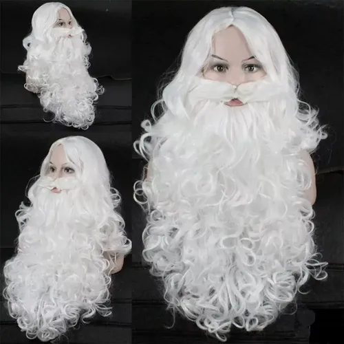 Peluca Y Barba De Papá Noel Blancas De Pelo Largo Para