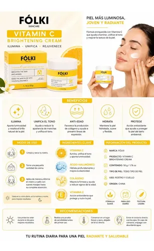Crema Facial Vitamina C Folki Anti-edad Para Piel 18+