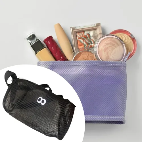 Bolsa De Maquillaje De Malla Con Cremallera, Bonita Negro