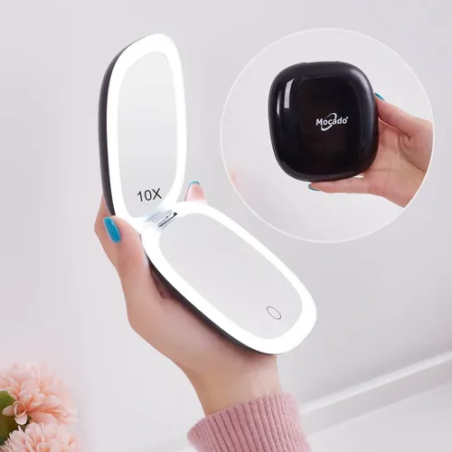 Espejo De Maquillaje Compacto Mocado Led Con Aumento 1x/10x