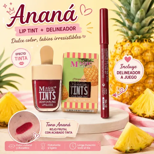 Set Labial Tinta Helado Delineador Crema Manos Bolsa Regalo