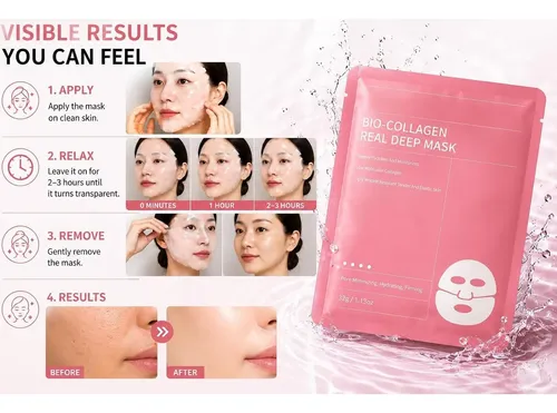 Mascarilla De Colágeno Real 4-pack Con Ácido Hialurónico