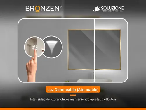 Espejo Premium Luz Led Trasera Horizontal Dorado 75 X 100 Cm