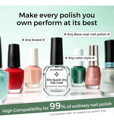Top Coat De Uñas Glamnail 0.5 Oz Secado Rápido Brillo Gel