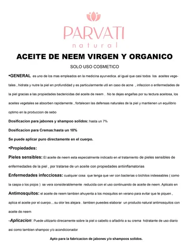 Aceite Neem Virgen Y Organico 1 Ltro Uso Cosmetico