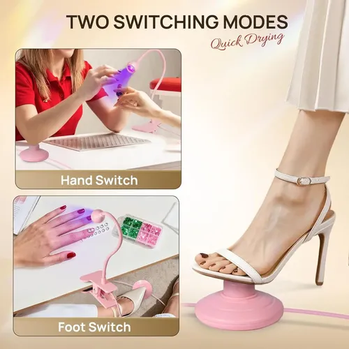 Lámpara Uv Led Para Uñas Gel Rosa Con Soporte Y Pinza