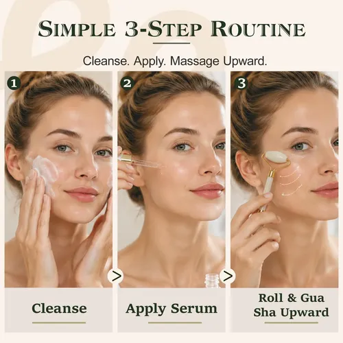 Set Masajeador Facial Jade Roller Gua Sha 3 Piezas Blanco