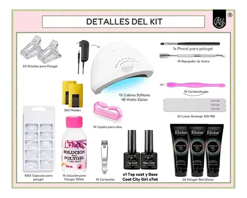 Kit Uñas Esculpidas Polygel Uv Semipermanente Set Completo