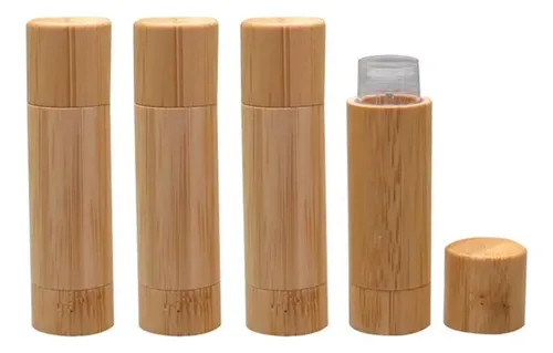 Kit De 4 Tubos Recargables De Bambú Para Bálsamo Labial