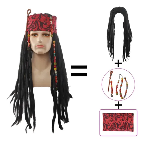 Peluca Jack Pirate Con Auriculares Y Kit De Maquillaje Dgx