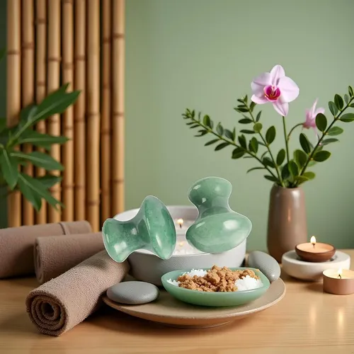 Set 2 Gua Sha Facial Piedra Verde Masaje Y Spa
