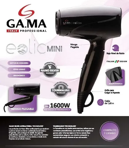 Secador Pelo Gama Chico Compacto Liviano Eolic Nano Garantia Oficial – De Viaje Travel – Transportable – Potencia – (46)