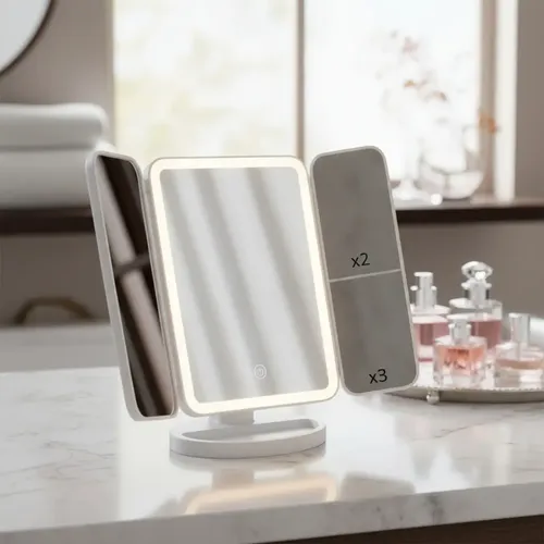 Espejo De Maquillaje Led 3 Modos Aumento 1x 2x 3x Recargable