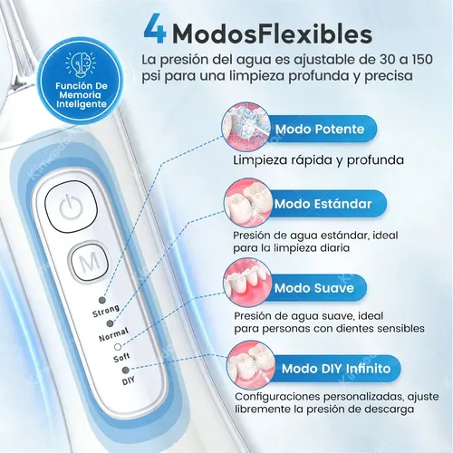 Irrigador Bucal Portátil, Hilo Dental Kinwater, 4 Modos Y 6