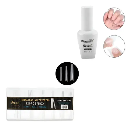 Tips Soft Gel Mely Extra Largos + Press Cherimoya 15ml Transparente Coffin Lih-7104
