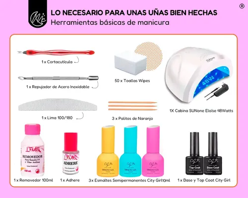 Kit X16u Inicial Cabina Led Uv 48w Gel Uñas Semipermanentes