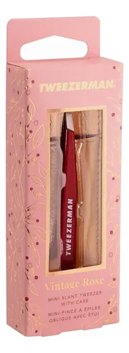 Pinza Cejas Mini Vintage Rosa Con Estuche Compacta