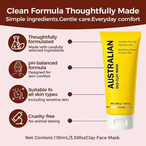 Mascarilla De Arcilla Roja Australiana 100 Ml Biwqty