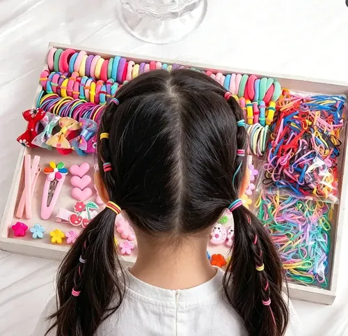 1185 Piezas Mini Gomas Elásticas For El Cabello For Niños , Coral Claro Solid And Floral Mix