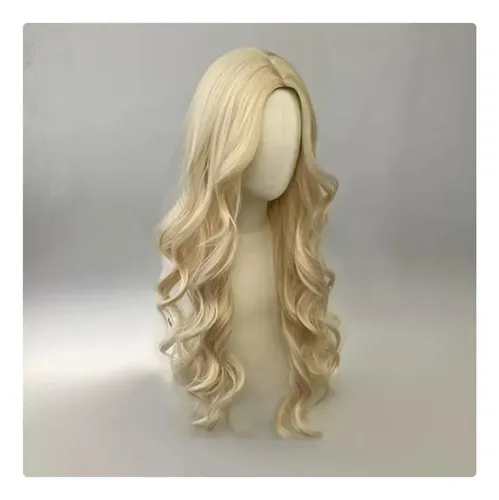 Peluca Mujer Rubia Clara Larga Flequillo Raya Central Ss