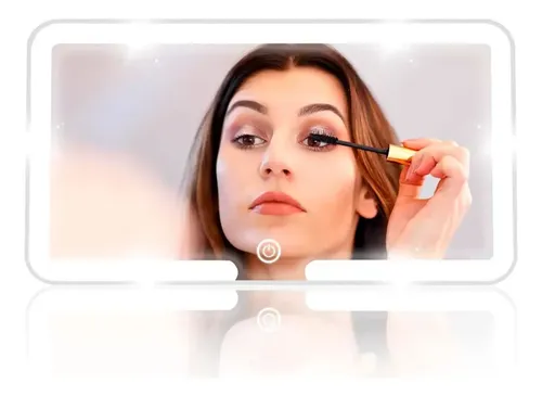 Espejo De Maquillaje De Visera Con 3 Modos Luz Led De Coche Marco Blanco