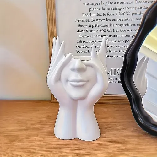 Organizador Porta Brochas De Maquillaje Diseño Manos Rostro Blanco
