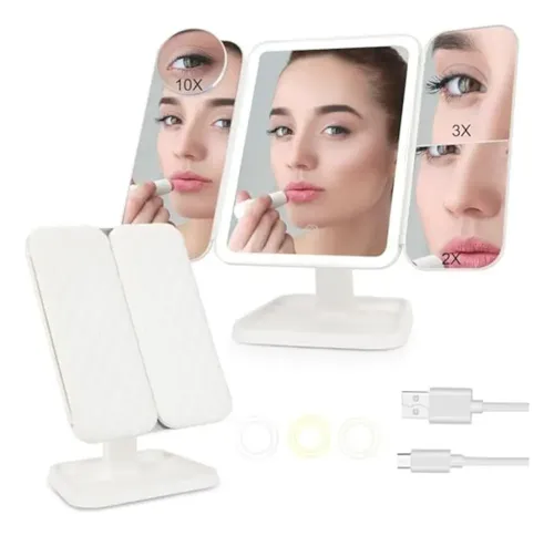 Espejo Con Luz Para Maquillaje Aumento 10x Plegable 180° _bx