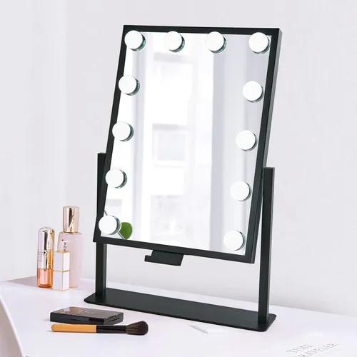 Espejo De Maquillaje Hollywood Bwllni 12 Luces Led Negro