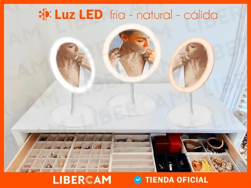 Espejo Doble Aumento 360° Luz Led  Maquillaje Carga Usb