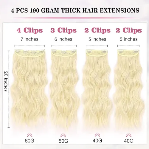 Pelucas Cabello Natural, 200 G, 4 Piezas Con Clip En Rizos W