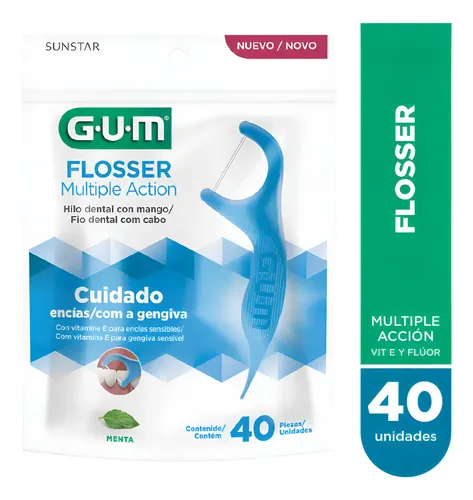 Mango con Hilo Dental GUM Flossers Múltiple Acción 40 piezas